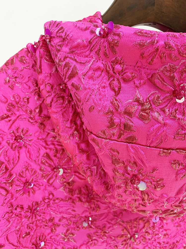 HIGH STREET Newest 2025 F/W Designer Tops Women's Jacquard Beaded Loose Hooded Hoodie.