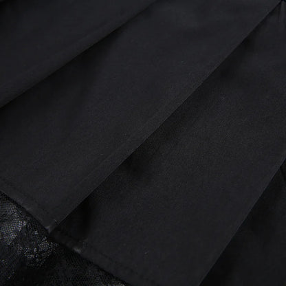 Girl Retro Pleated Skirt Lace Up High Waist Plaid Mesh Stitching Hem Y2K Aesthetic Gothic Black Mini Skirts Bodycon