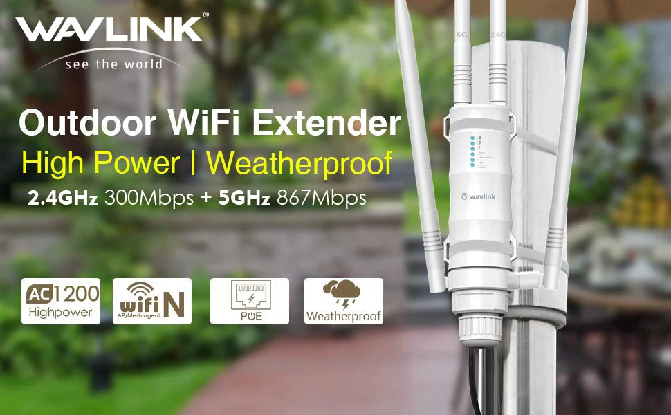 Wavlink AC1200 High Power Outdoor Weatherproof WiFi Range Extender/AP/Mesh Agent Dual Dand 2.4G&5.8Ghz Wireless WiFi Router POE.