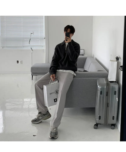 Half Zipper Sweater Men's Autumn and Winter Japanese Retro Korean Lapel Sweater Loose Casual Thread Trend