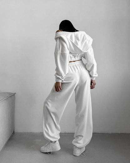 Fall Winter Women's Fashion Hooded Stand Collar Sweatshirt Set Casual Loose Fit Two Piece Streetwear Lounge Gym Ourdoor Outfit