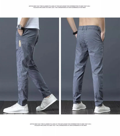 Men's Ice Silk Ultra-thin Casual Pants Korean-style Trendy Loose-fit Straight-leg Lightweight Quick-dry Long Trousers For Summer.