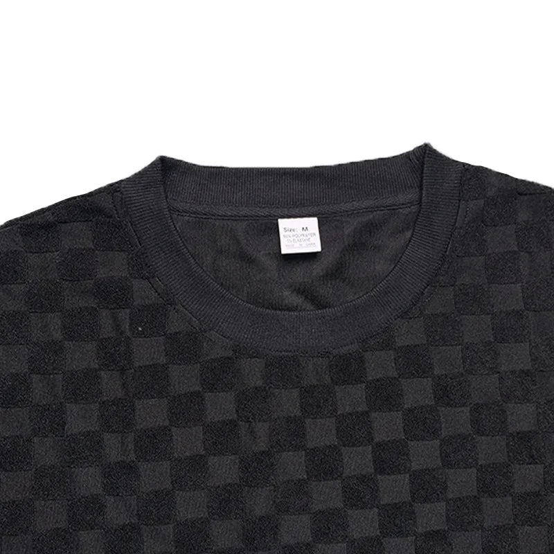 European and American Oversized Fashion Brand Men's Summer New Chessboard Plaid Loose Sports and Leisure Two-Piece Set.