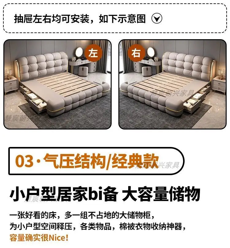 Kopfteil-Aufbewahrungsbetten, gepolstert, minimalistische Doppelbett-Schlafbetten, luxuriös, einzigartig, Muebles Para Dormitorio, Möbelzubehör