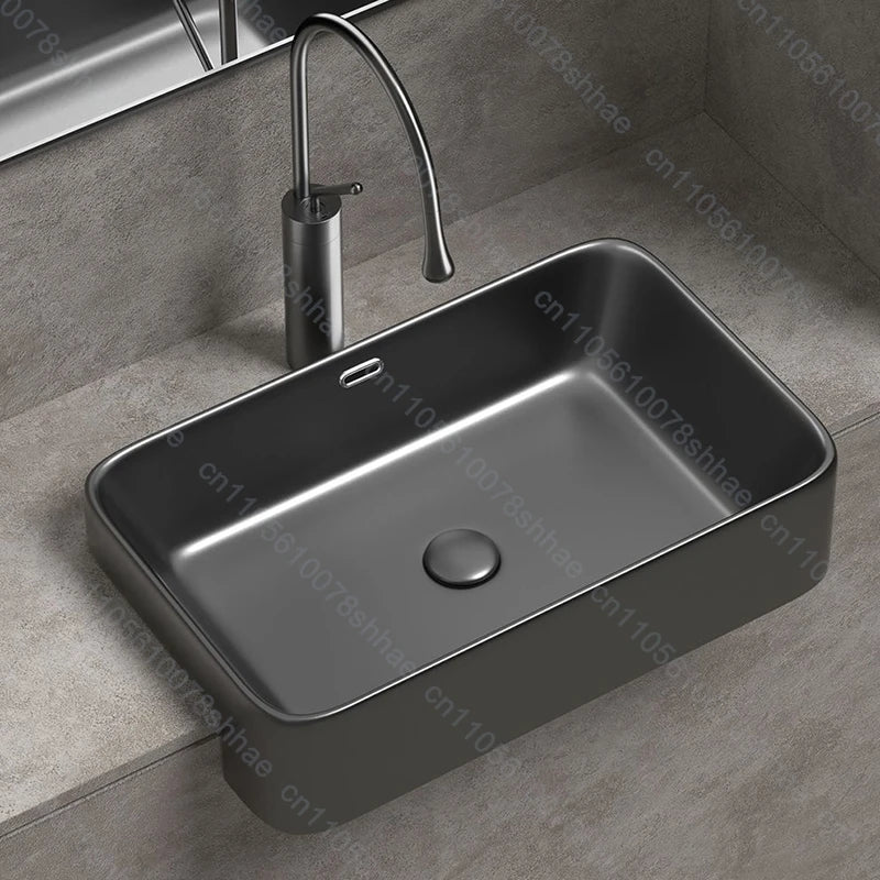 Porcelain Ceramic Vessel Sink with Drain Semi Recessed Vanity Art Sink Wash Basin Bowl for Modern Home Bathroom Decor Washbasin