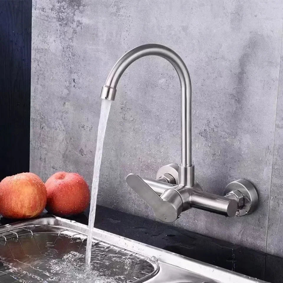 Kitchen Faucet Sprayer Stainless Steel Double Hole Wall Mount Cold and Hot Faucet Balcony Rotating Torneiras De Cozinha Batidora
