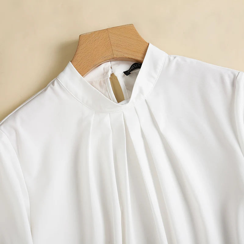 ZANZEA Fashion Stand Collar Blouse Woman 3/4 Sleeve Solid Color Tunic Tops Female Casual Loose Shirt Elegant Party Blusas Mujer