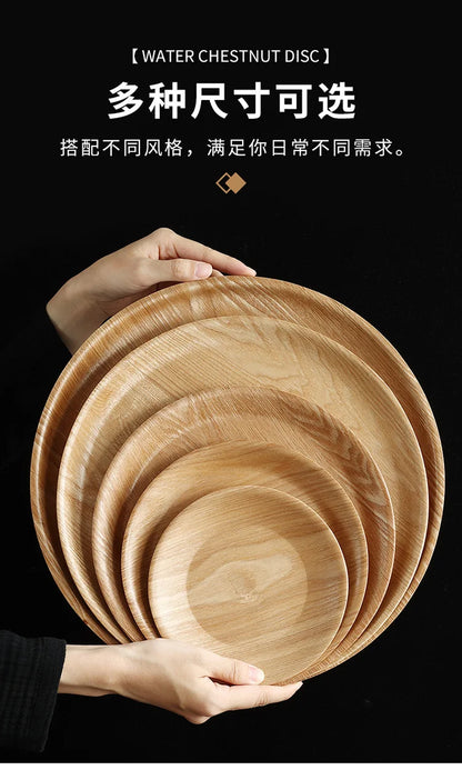 Wooden Dinner Plate Round Dessert Plate Wood Plate Coffee Cake Tray Bakery Bread Display Tray Kitchen Tableware Accessories.