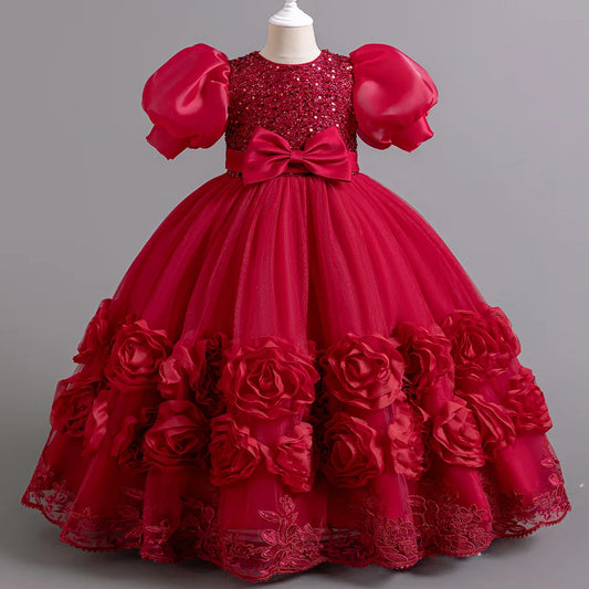 4-12 Jahre altes Blumenjungen-Hochzeitskleid, Abendkleid, Pailletten, langes Halloween-Mädchenkleid, Weihnachtsaufführung, Gastgeber-Redenen