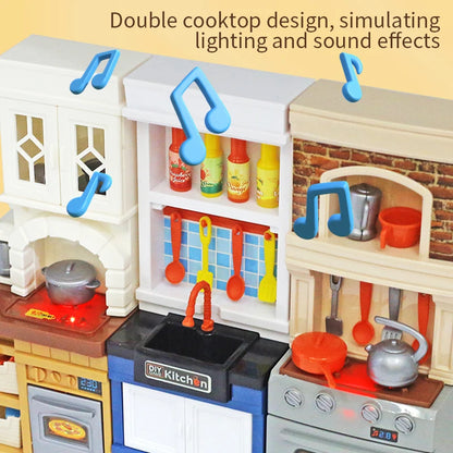 DIY Kid Play House Simulation Kitchen Pretend Toys Kitchenware Lighting and Sounds Cooking Game Set Children Fun Educational Toy.