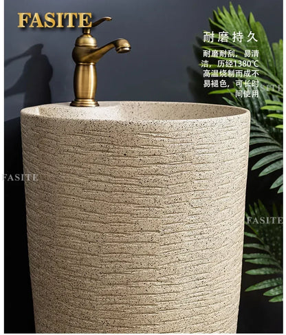 Säulenwaschbecken, Innenhof, integrierter Pool, bodenstehendes Inter-Plattform-Waschbecken, Balkon, Badezimmer, Sockelwaschbecken aus Keramik