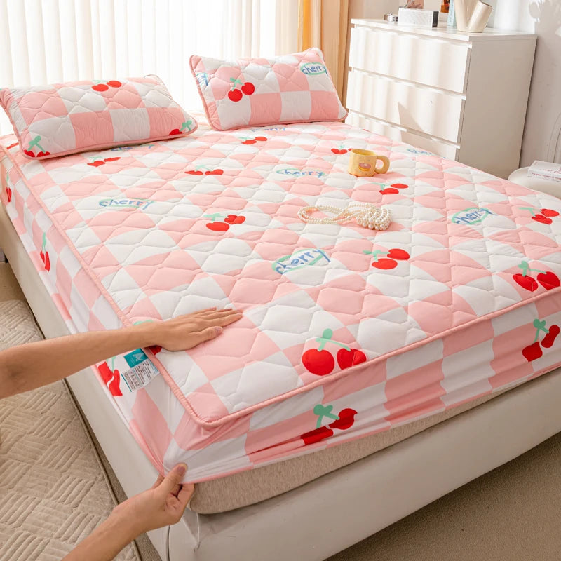 Waterproof Mattress Cover Cartoon Style Bed Covers Quilted Fitted Sheet постельное белье Thickened Bedspread(No Pillowcase)