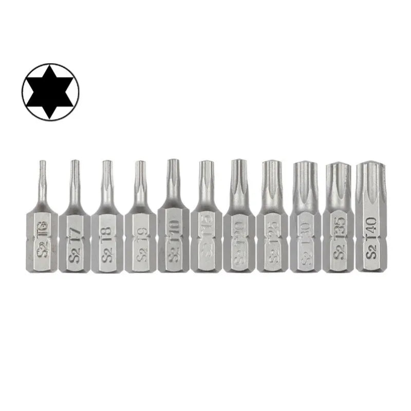 1 Zoll T6 T7 T8 T9 T10 T15 Torx-Schraubendreher-Bit-Set S2 Stahl 1/4 Zoll 6,35 mm Sechskantschaft Elektrowerkzeuge