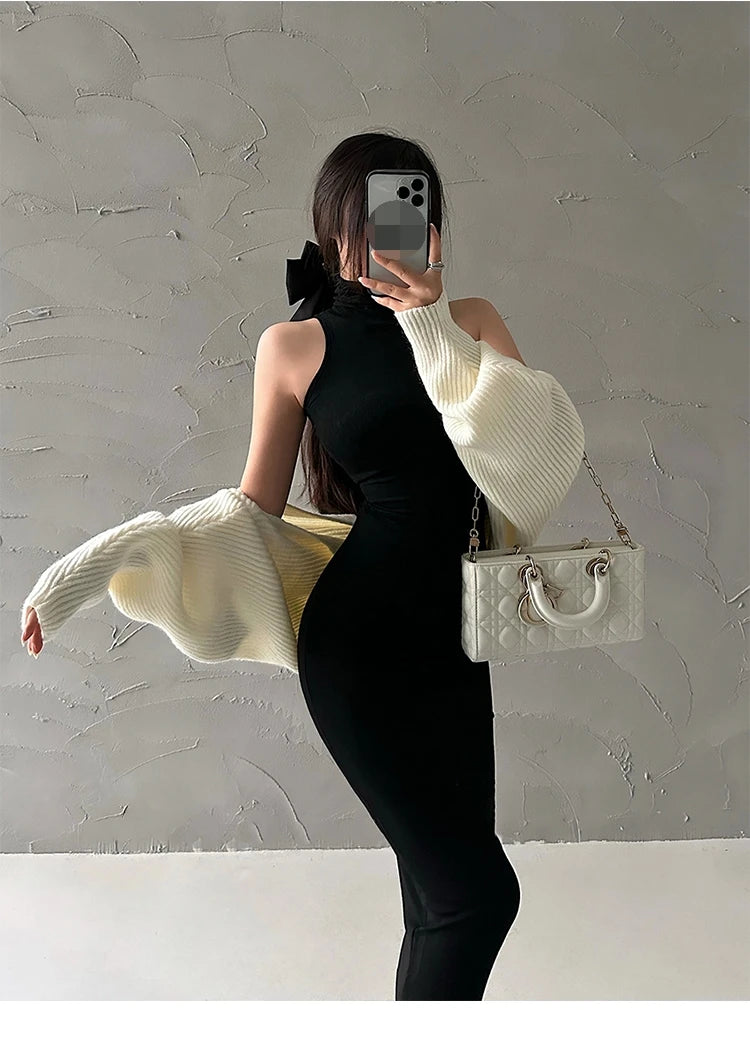 Rot Dünne Sexy Rollkragen Midi Kleid Frauen Abend Party Damen Elastische Hüfte Wrap Elegante Bodycon Kleider Y2k Kleidung