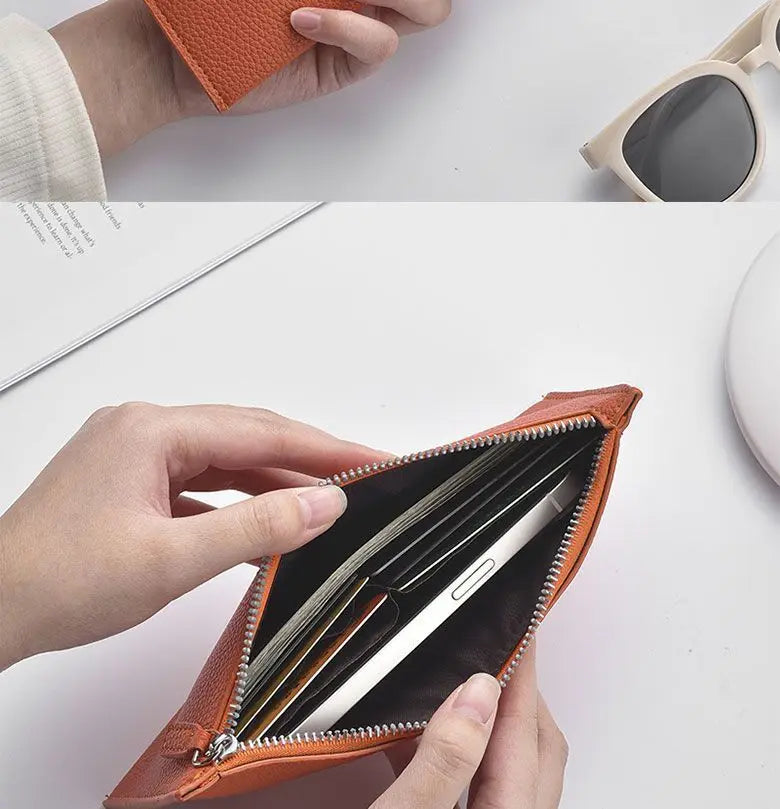 2025 new leather long wallet, women's ultra-thin casual zipper wallet, phone holder, soft leather leather clip,Cosmetic Bag..