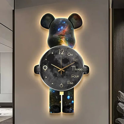 Wand Ästhetische Bär Uhr Moderne LED Licht Einzigartige Bär Stille Uhr Lampe Uhr Luxus Esszimmer Wohnzimmer Dekoration Hause Ornament