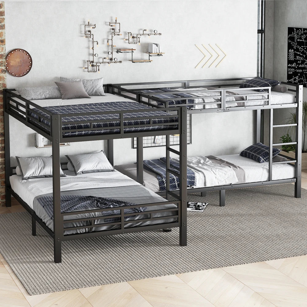 Eisenbett, Etagenbett, dreistufige Leiter, stabiles Gitter, Mehrbettkonfiguration, Betten in verschiedenen Größen, 90 x 200 cm und 140 x 200 cm