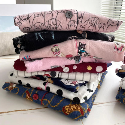 2025 New Pajamas Suit Cotton 2 Piece Set Women Print Cartoon Nightwear Long Sleeve Trousers Set Autumn Loungewear Home Clothes