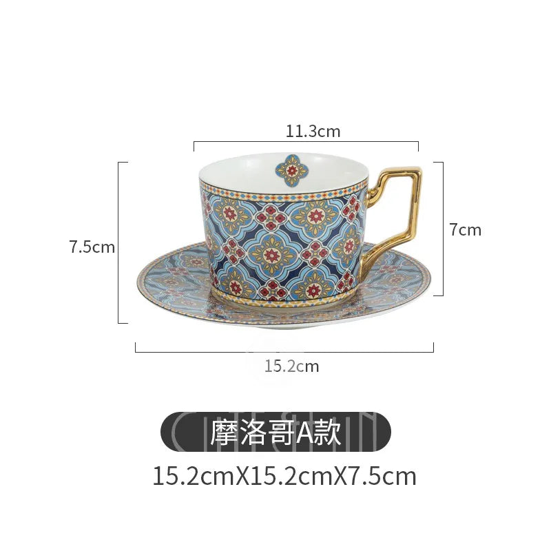 Luxury Coffee Cup and Saucer Set for Cappuccino, Latte, Espresso, Moroccan Style, Ceramic Tea Cup, Kitchen Tool, House Warming.