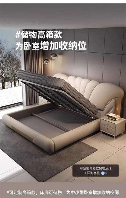 Luxuriöses Hauptschlafzimmer, Doppelbett, King-Size-Bett, weiche Tasche, Rückenlehne, 150 x 200 cm, Hochzeitsbett, Untergestell in voller Größe, beleuchtet 2ingan-Möbel