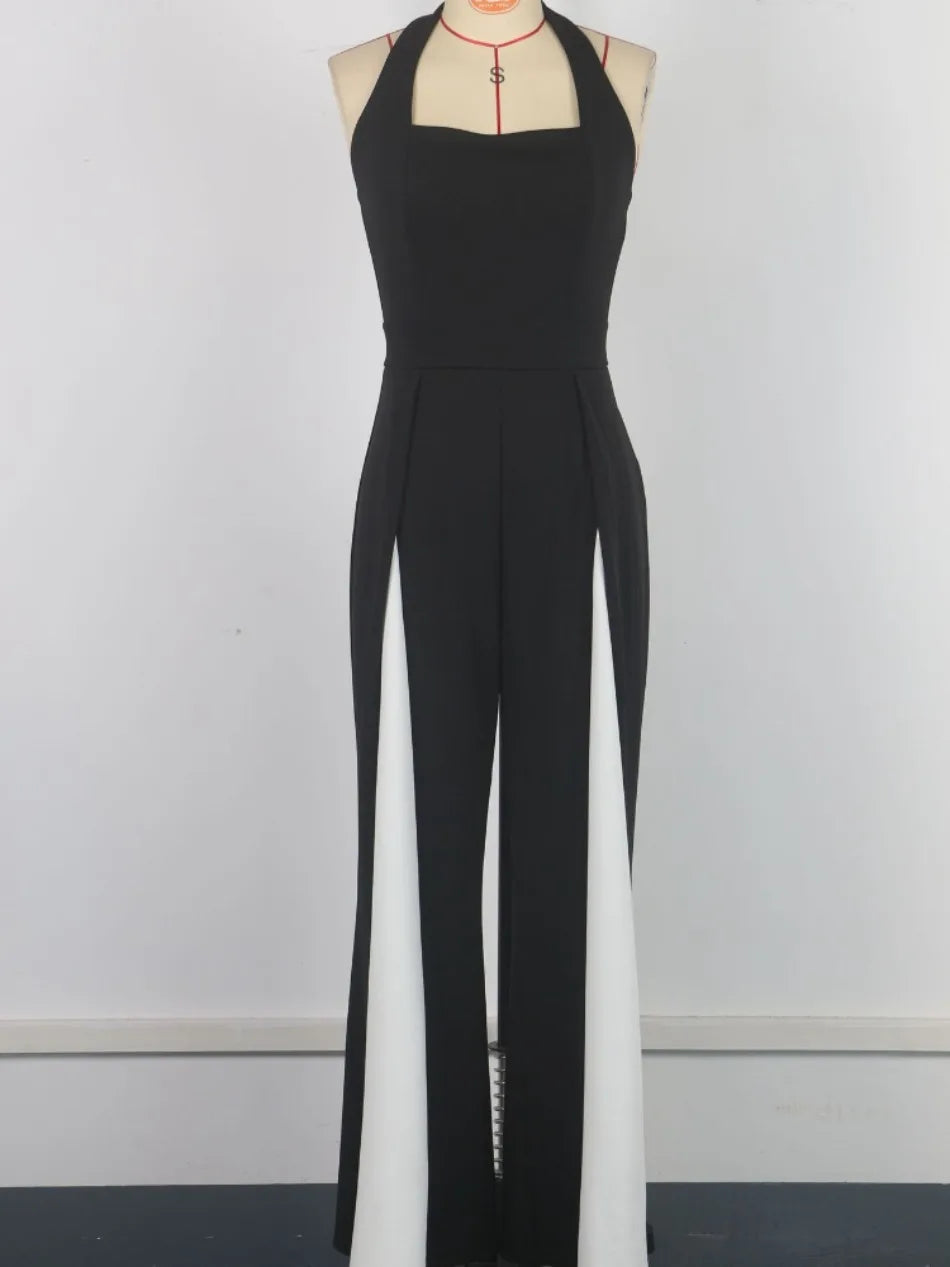 Jumpsuits for Woman Summer New Sexy Color Block Sleeveless Sling Jumpsuit Fashionable Slim Fit Backless Straight Leg Jumpsuit.
