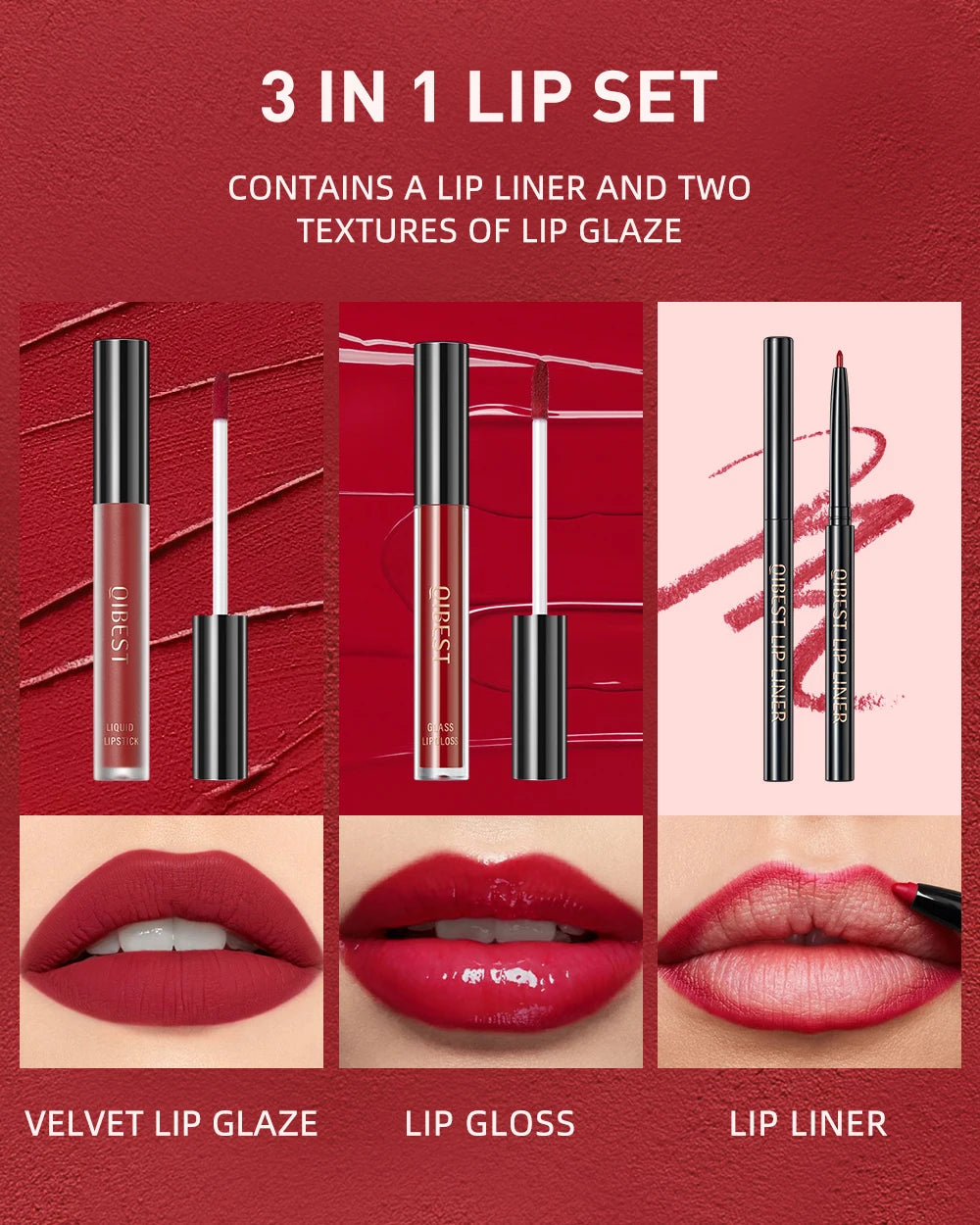 3pcs Matte Liquid Lipstick+Lip Liner Set Lip Glaze Makeup Nude Black Red Velvet Lip Gloss Long Lasting Lip Tint Cosmetics Kits.