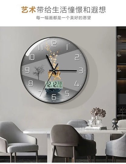 Wanduhr, Wohnzimmer mit Kalender, Zuhause, modisch, einfach, modern, Wanduhr, 2023, neuer Stil, stumm, Licht, Luxus