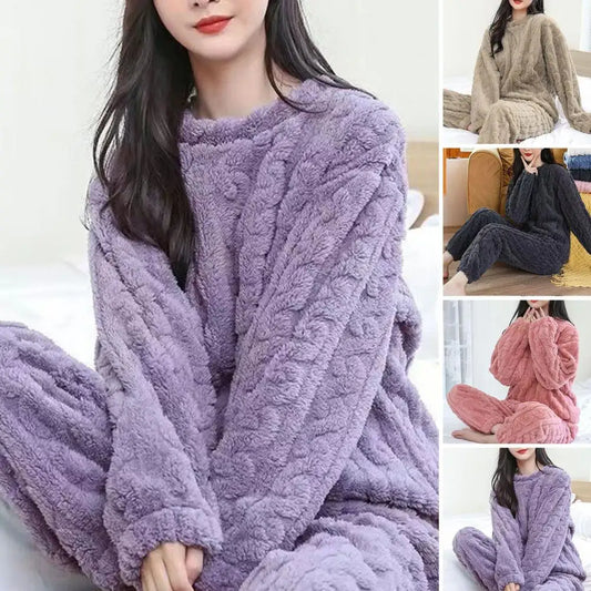Winter-Pyjama-Set, stilvolles Winter-Pyjama-Set für Damen, warmer Plüsch, 2-teilige Nachtwäsche, bequeme Pullover-Hose für den Herbst
