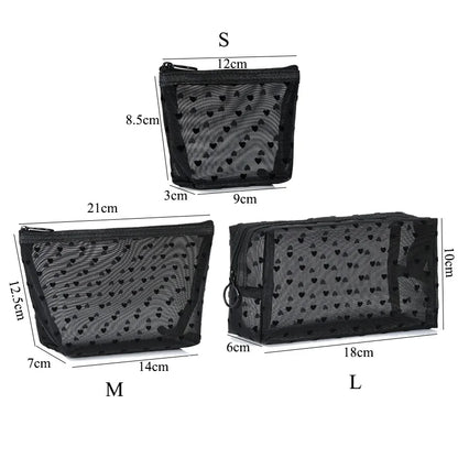 1pcs Transparent Mesh Zipper Cosmetic Bag Women Necessary Organizer Fashion Small Large Black Toiletry Bags Makeup Pouch Case
