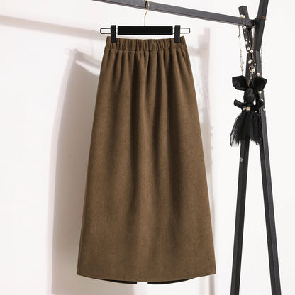 2025 Autumn Winter Plus Size Skirts Women High Waist Solid A-line Skirt Back Slit Korean Thick Elegant Fleece-lined Style Skirts