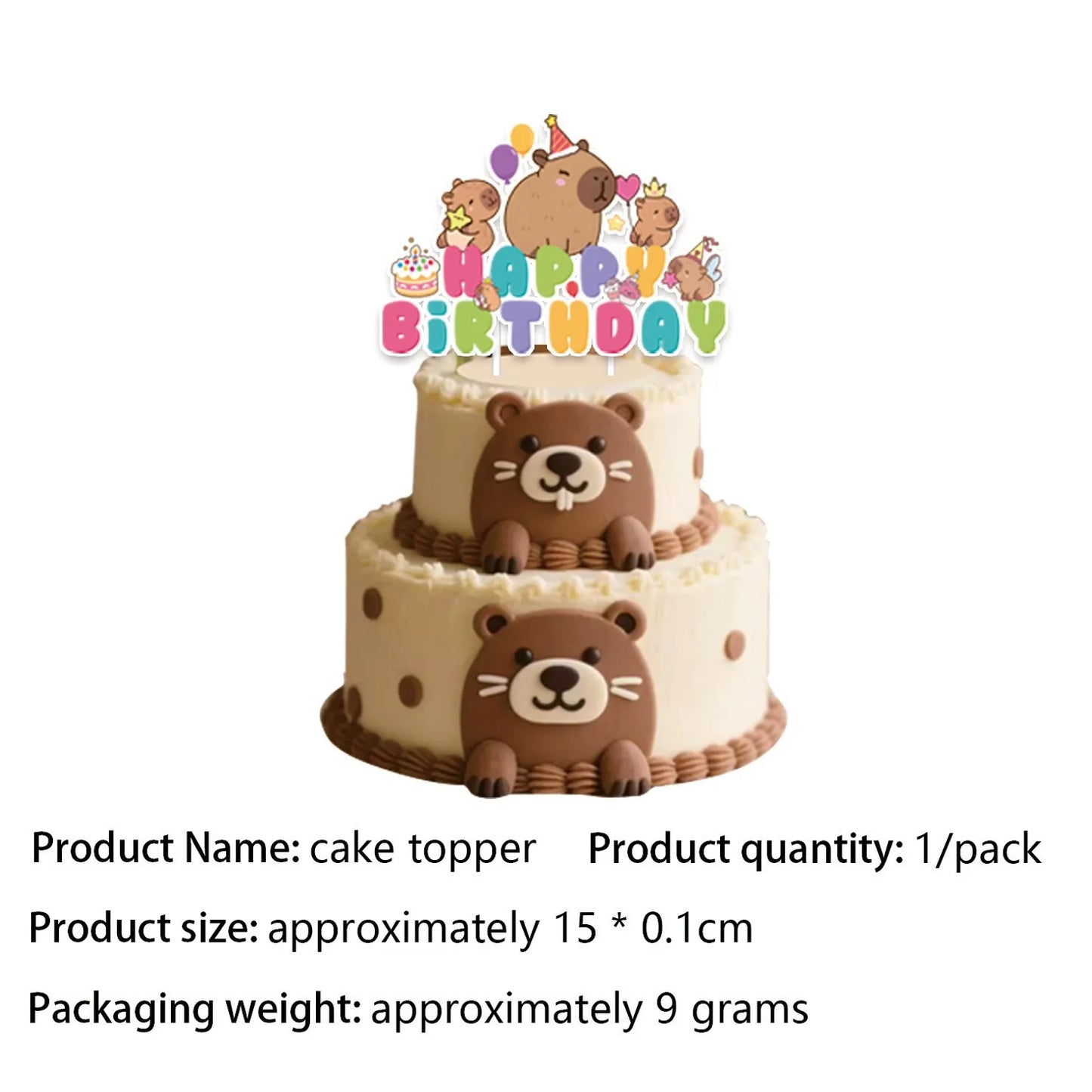 Capybara-Kuchenaufsatz, niedliche Tier-Cupcake-Dekorationen für Kinder, alles Gute zum Geburtstag, Partyzubehör, Capybara-Mottoparty-Dekorationen.