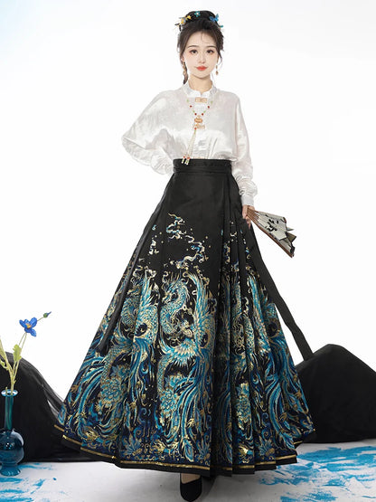 Original Dragon Phoenix Woven Gold Skirt Ma Mian Skirt Han Fu Makeup Hua Ming Ma Mian Skirt Women's Spring 2024 Chinese HANFU.