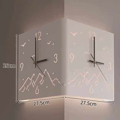 Wohnzimmer Wanduhren Gebogene Ecke Doppelseitige Stille Wanduhren LED Induktion Beleuchtung Uhr Luxus Design Dekor