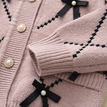 Bear Leader Bow Baby Sweatshirt + Pants 2pcs Set New Children Knitting Outfit for 2-6Years Kids Tracksuit Winter Girls Clothes.