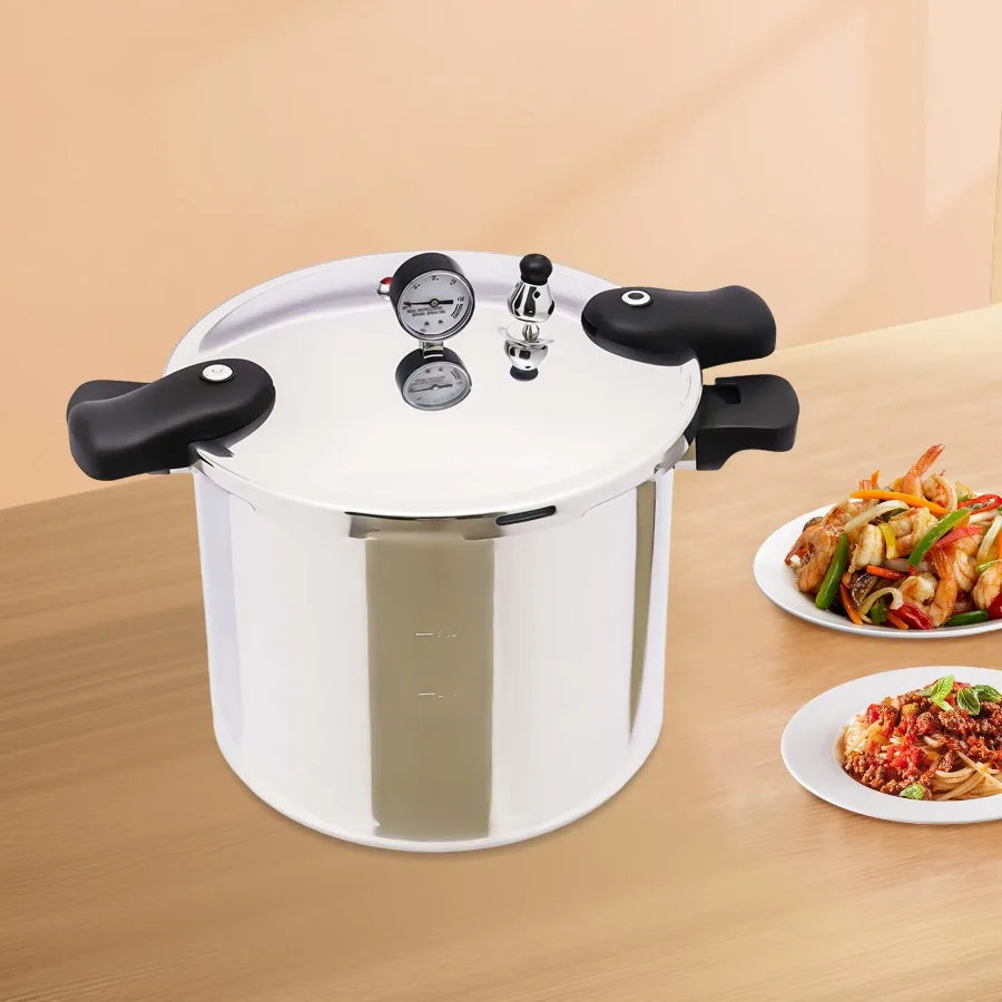 23 Quart Pressure Canner Cooker, 11psi Aluminum Pressure Cooker with Gauge Release Valve 22L Large Capacity Stainless Steel.