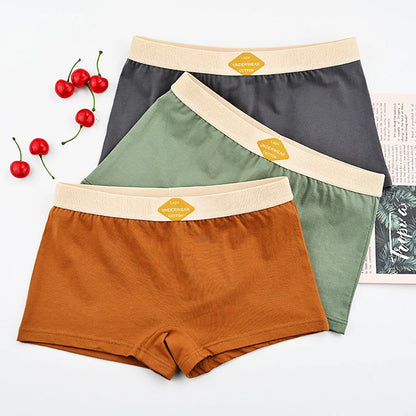 3PCS/Pack 100% Cotton Multicolor Solid Women's Boxer Knit Breathable Panties Underwear Soft High Elastic Mid-rise Thin Boyshorts.