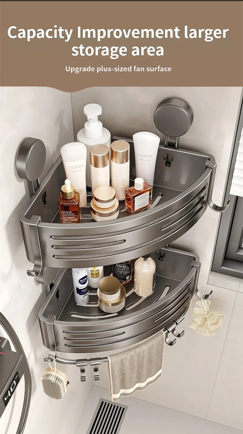 Badezimmer-Aufbewahrungsregal, Saugnapf, perforationsfreies Badezimmer, dreieckiger Toilettenwaschbehälter, Eck-Badezimmer-Aufbewahrungsregal