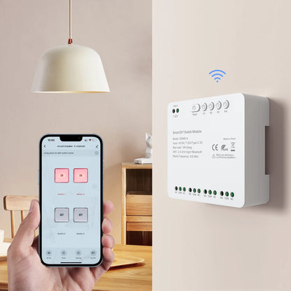 AVATTO Tuya WiFi 4-Kanal-Schaltmodul, 7–32 V/85–250 V RF433 Fernbedienungsrelais-DIY-Modul, funktioniert mit Alexa, Google Home, Alice.