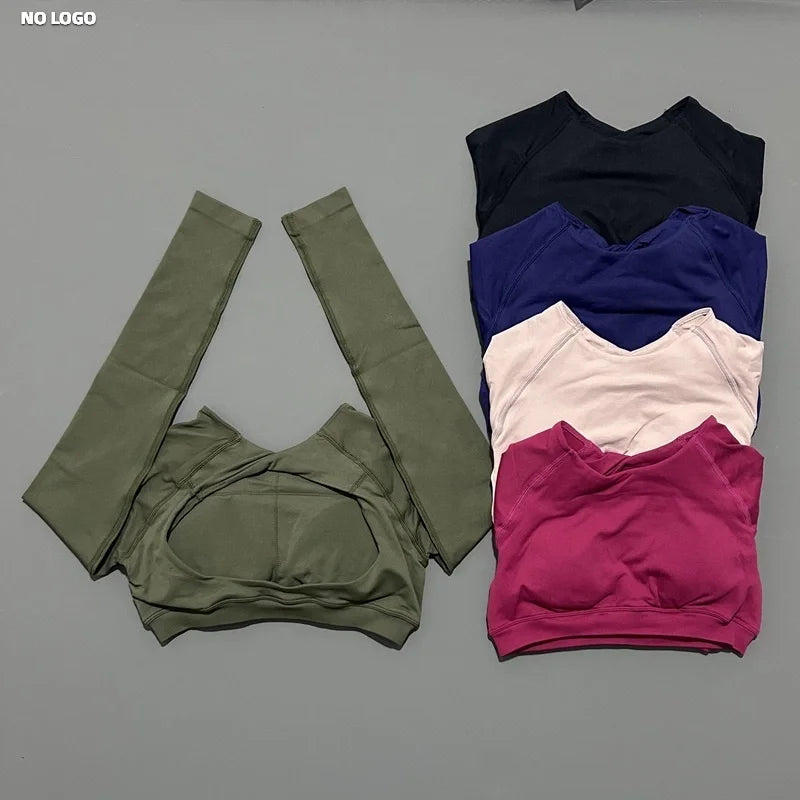 HISTELLO Long Sleeve Crop Top Women Seamless Yoga Tops Backless Clothing Gym Workout Sportswear Strong Supports Sports Shirt.