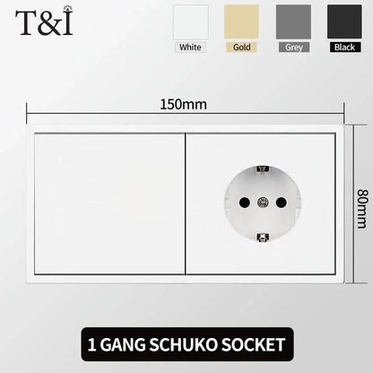 Europäische Wandsteckdose, EU-Steckdose, USB-Typ-C-Ladeanschlüsse, 1/2-Gang-Lichtschalter, 16 A 250 V, Unterputzmontage, weißes Panel, 80 x 80 mm.