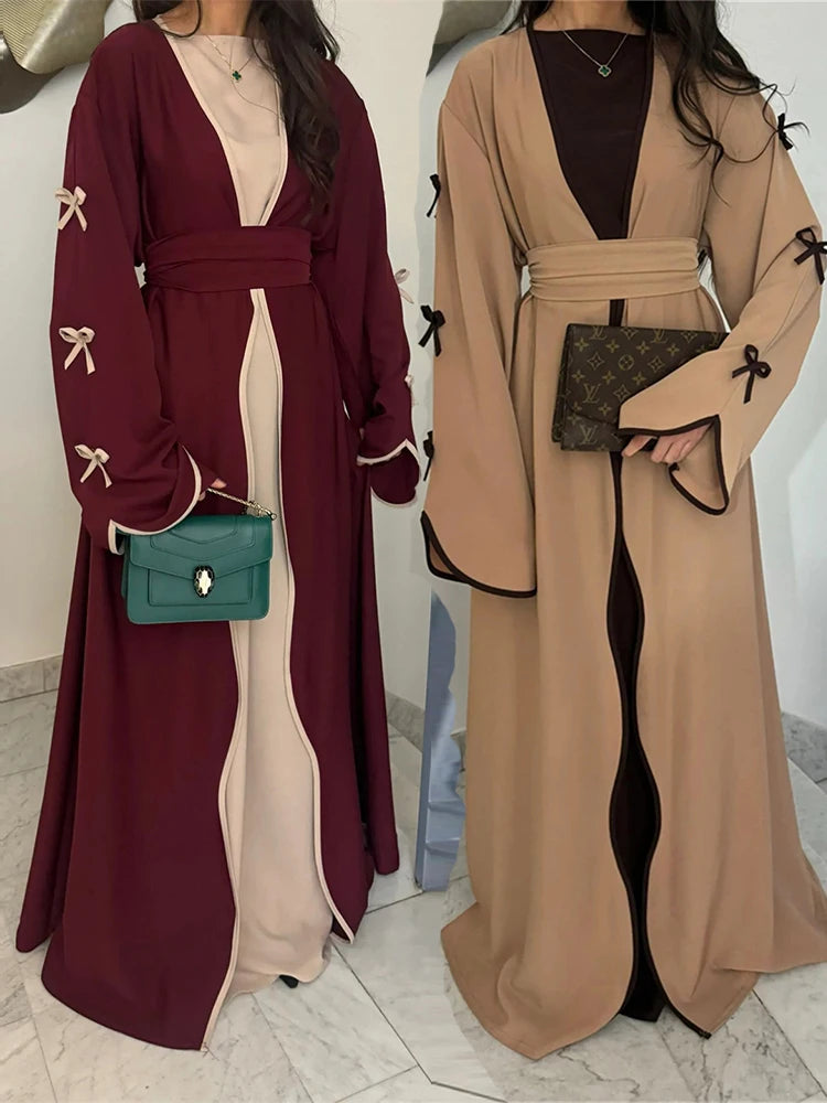 Ramadan Eid Open Butterfly Bow Kimono Abaya Damen Dubai Luxury Islam Muslim Modest Dress Women Kebaya Kaftan Robe Femme Musulman.