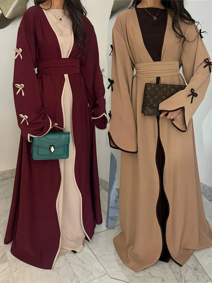 Ramadan Eid Open Butterfly Bow Kimono Abaya Damen Dubai Luxury Islam Muslim Modest Dress Women Kebaya Kaftan Robe Femme Musulman.