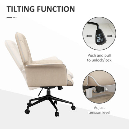 Moderner Bürostuhl mit Schaukelfunktion, höhenverstellbarer Polsterstuhl bis zu 120 kg, Beige für bequemes Arbeiten