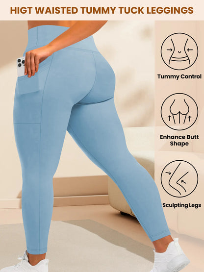 Women's High-Waisted Yoga Pants Plus Size Butt-Lifting Workout Leggings with Pockets Elastic Activewear for Gym & Running.