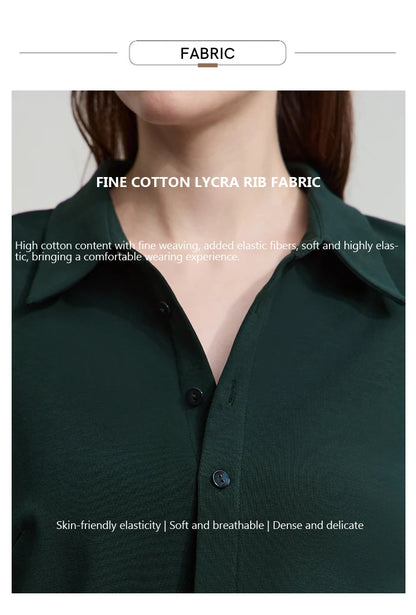 AMII Office Lady Shirt 2025 Autumn New Minimalism thick Long Sleeves Blouse Elastic Cotton Lapel Women's Clothing 12553079.