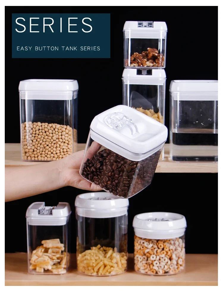 Air-Tight Food Storage Container for Cereals Easy Lock Sealed Jar Plastic Transparent Milk Powder Grains Candy Kitchen Organizer.