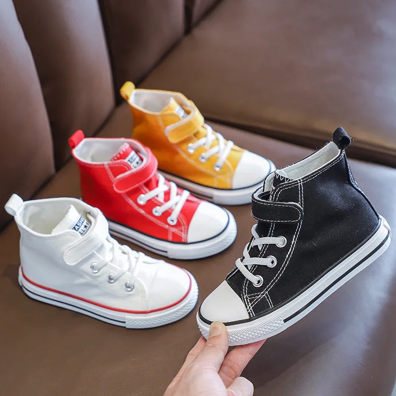 Children Canvas Shoes High-Top Boys and Girls Shoes White Board Shoes Small White Shoes New Kindergarten Baby Cloth Shoes.