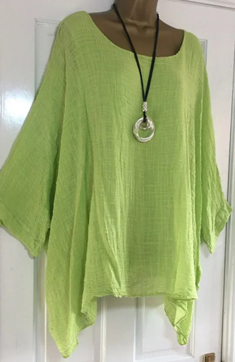 2024 Women t-shirts Plus Size 5XL T-Shirt Linen O Neck Casual Loose Shirt Summer Autumn New Solid Batwing Long Sleeve.