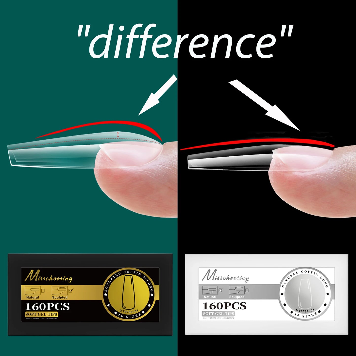 16 Sizes Curved Arch Soft Gel False Nail Tips Full Cover Press on Almond Capsules French Coffin Artificial Fake Nails Extension.