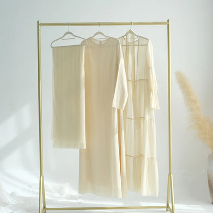 Chiffon Sheer Open Abaya Set Hijabi Muslim Women Party Ramadan Islamic Clothing  Dubai Turkey Kaftan Crepe Kimono Open Abayas